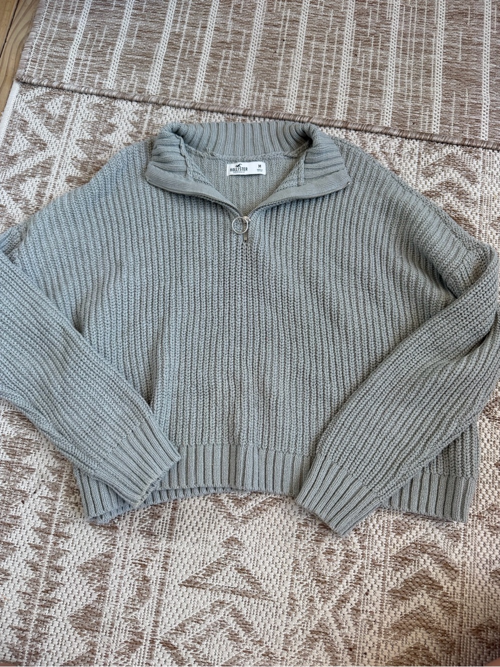 Hollister Half-Zip Ribbed Sweater - Sage Gray